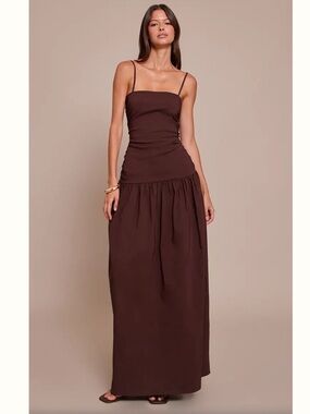 Women's Chocolate Brown Maxi Dress with Spaghetti Straps